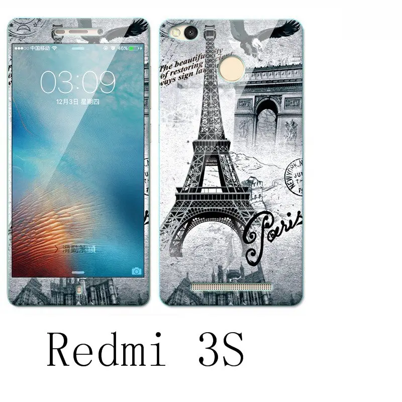 Силиконовый чехол для Xiaomi redmi 3 S цветное закаленное стекло с принтом + мягкий из