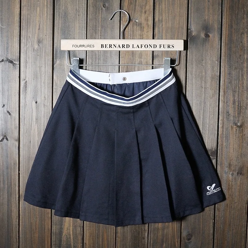 Летняя женская плиссированная теннисная юбка Спортивная Однотонная юбка-шорты