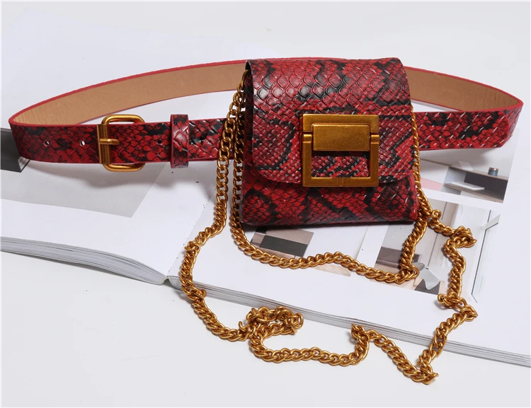 Fanny Pack chains belt bag animal print serpentine waist bag women brand mini leather purse new hight quality drop shipping