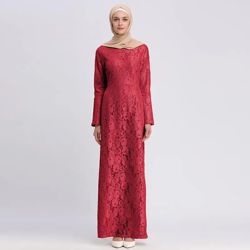 Abaya Дубай ислам Катар арабский кружево мусульманское платье хиджаб Кафтан Абая для женщин Caftan турецкий ислам ic одежда платья - Цвет: Red Dress
