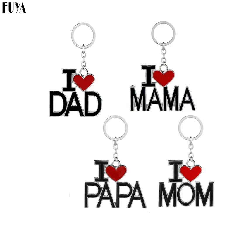 ; Новинка; футболка с надписью «I love mom»(«Я люблю маму» dad papa» или «I love mama» сердце брелок, цепочка для ключей Семья Рюкзак Пряжка автомобильный брелок для ключей отцов День матери брелки для ключей слесарные