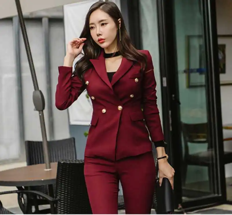 

2019 summer Elegant Office Lady Pant Suit Set Women Business Work Wear 2 Piece Set Blazer coat+ Slim Pant Set
