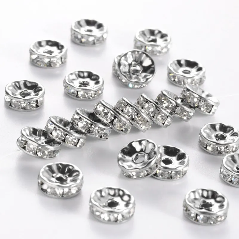 10x4mm 200 шт. дисковые бусины из нержавеющей стали, распорные бусины с Бусы из горного хрусталя, цвет из нержавеющей стали, F60 - Цвет: 10x4mm