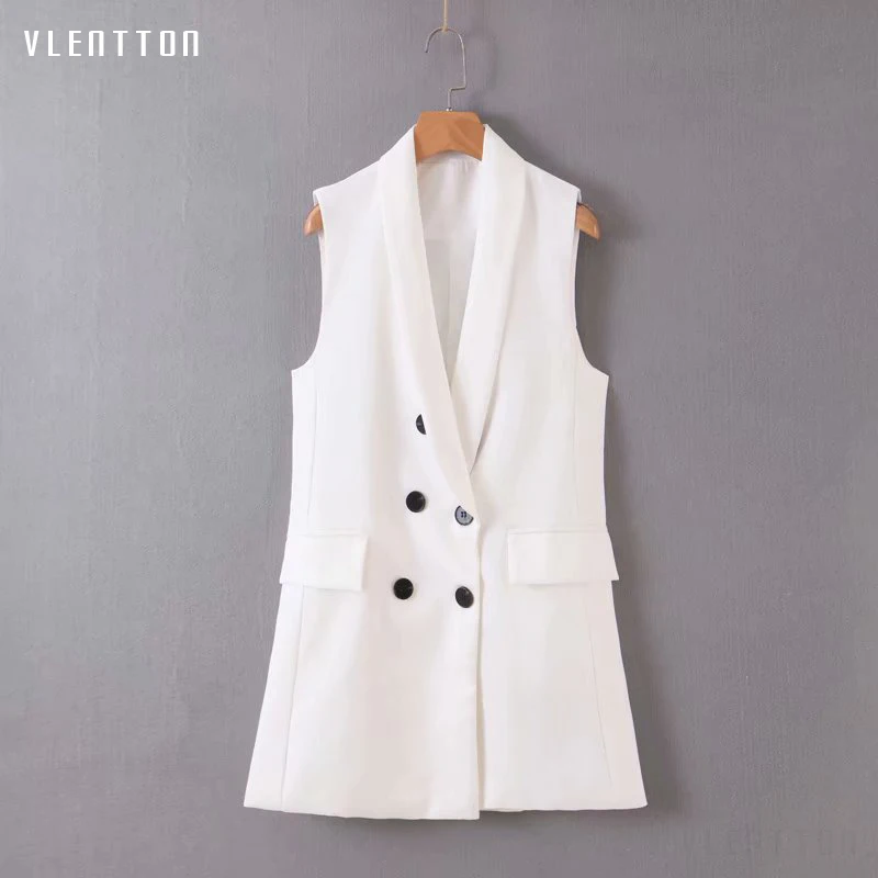 Белый Черный Новый женский жилет без рукавов двубортный с треугольным вырезом