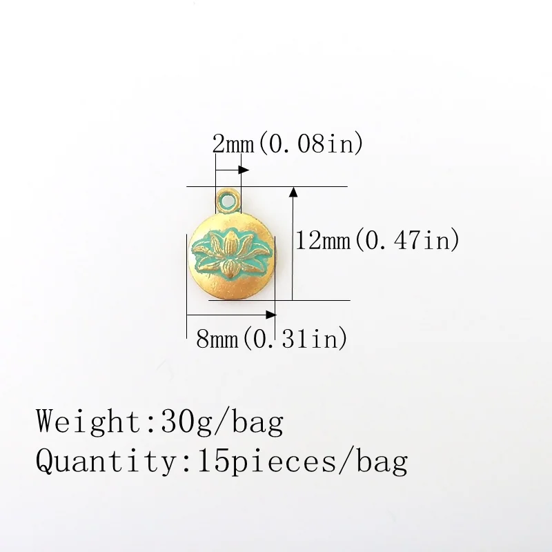 15pcs/bag 8*12MM Round Retro Patina Plated Zinc Alloy Green Lotus Charms Flowers Pendants For DIY Jewelry Accessories | Украшения и