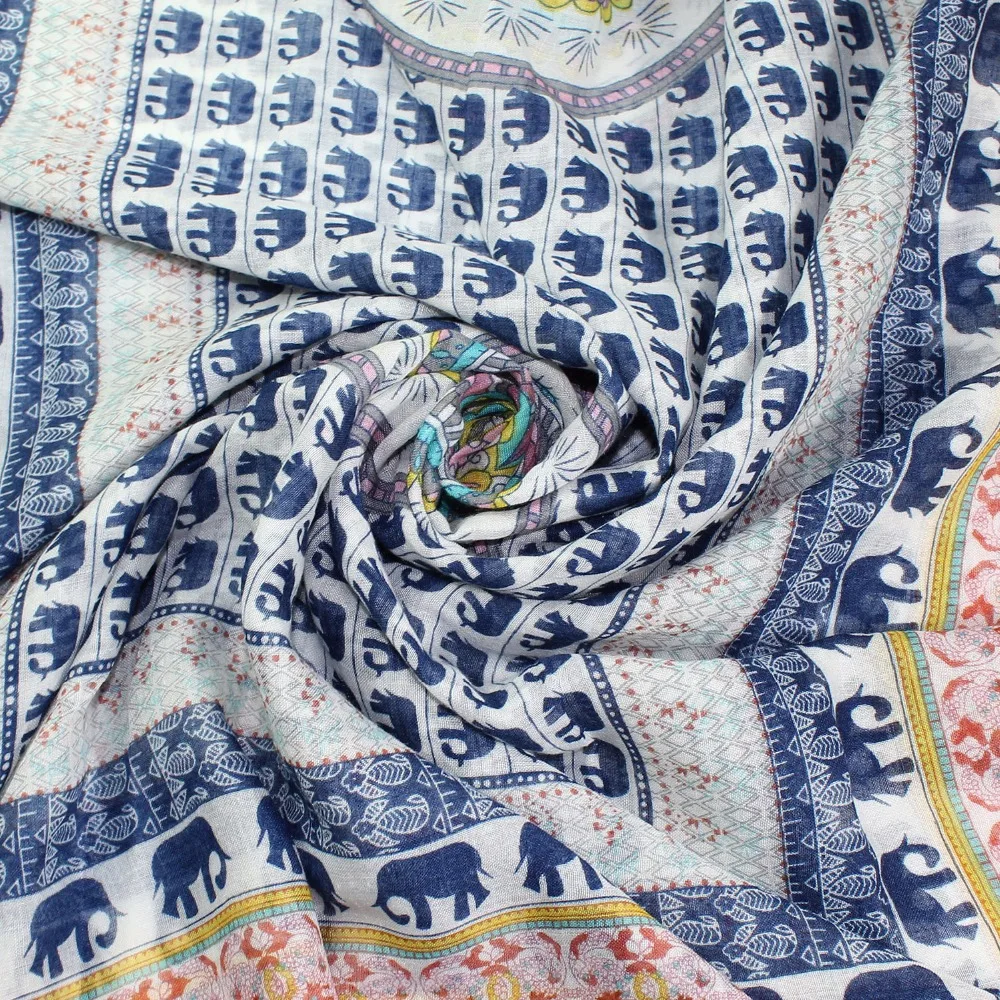 Женский шарф в этническом стиле с принтом виде слона мандалы|floral scarf|printed shawlboho