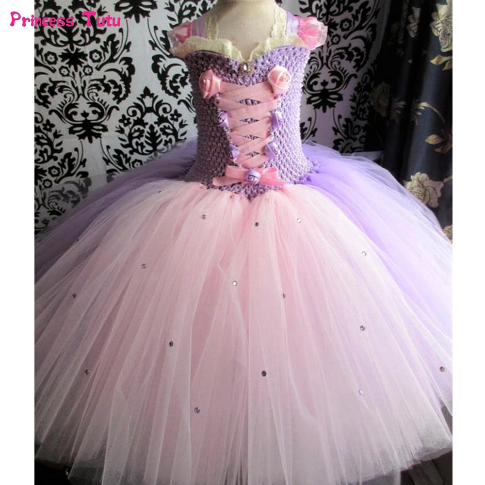 

Pink Lavender Girls Long Hair Princess Dress Children Party Wedding Ball Gown Kids Tutu Dresses For Girls Halloween Costume 1-14