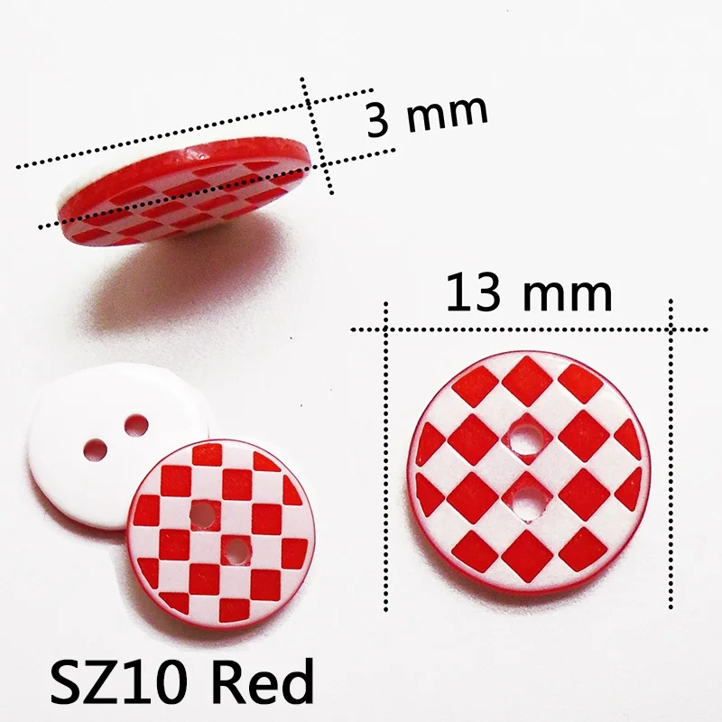 SZ10-Red ZIEENE, 20 шт., 50 шт., 100 шт., декоративные детские круглые лазерные пуговицы из смолы, 13 мм, для шитья, скрапбукинга, для детской одежды, ручная работа, 2 отверстия - Цвет: SZ10-Red