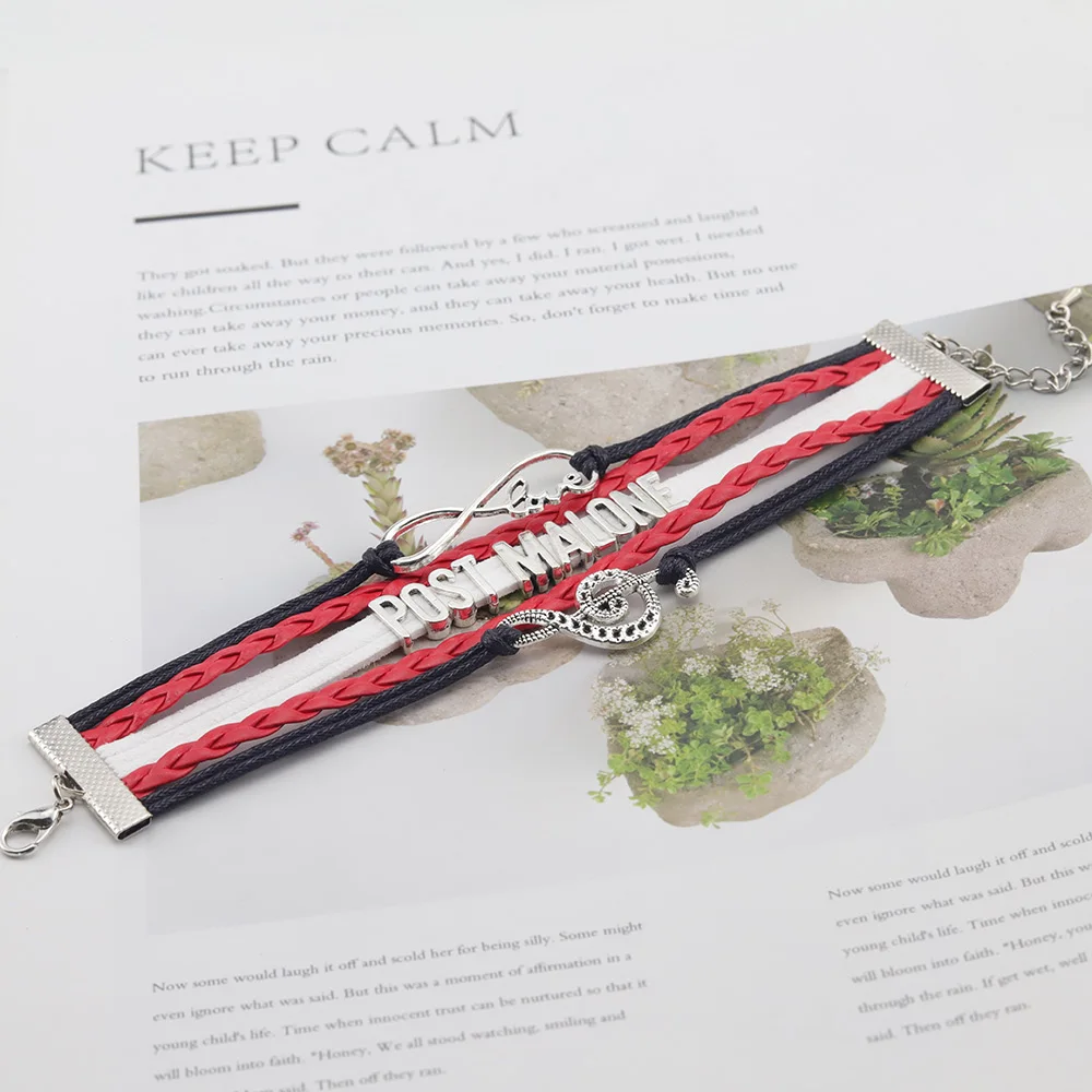 Женский кожаный браслет Infinity love с подвеской в виде музыкального фаната Malone