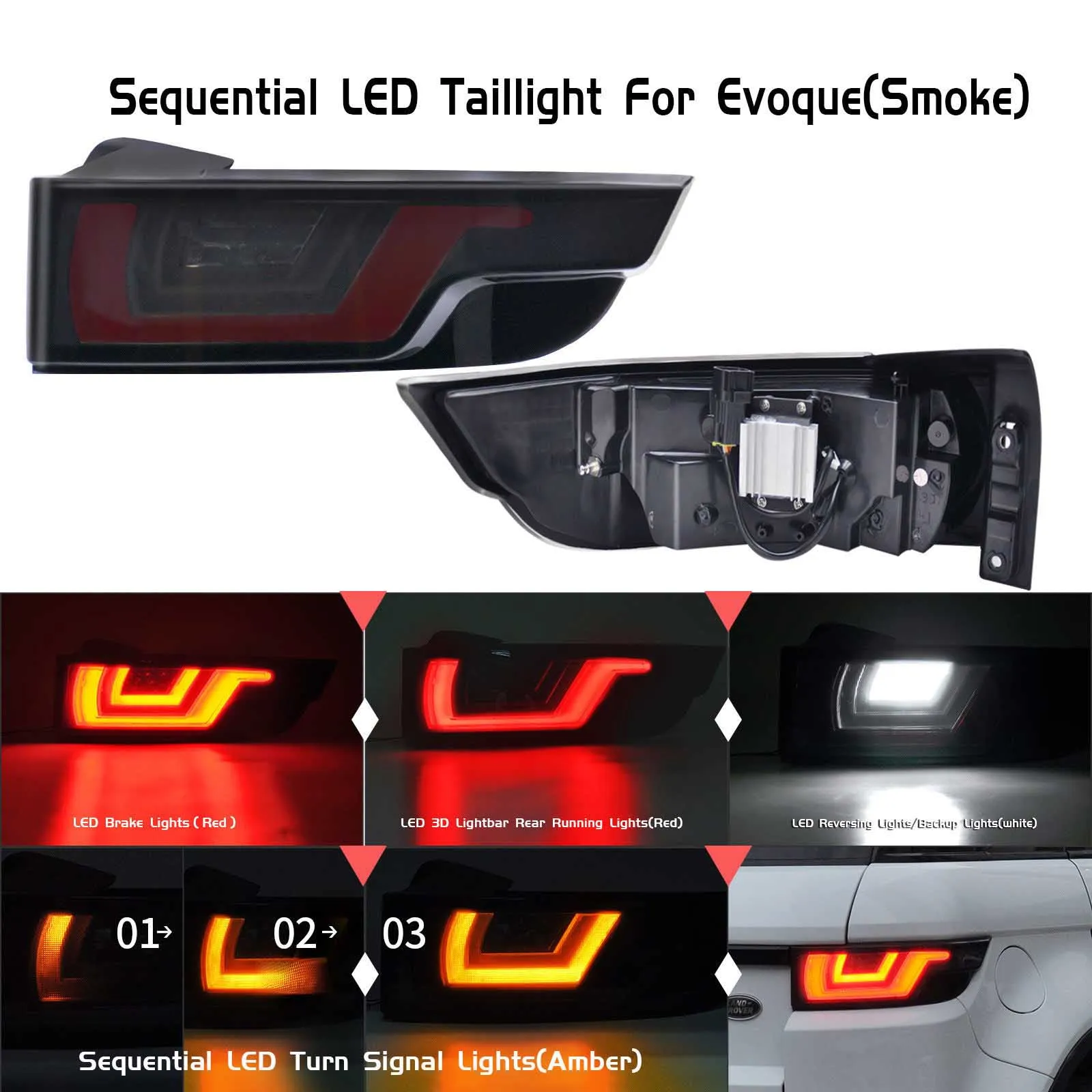 Smoked lens Обновленный Динамический светодиодный задний светильник для land Rover Rang Rover Evoque 2012-, функция: бег, тормоз, сигнал поворота, задний светильник - Испускаемый цвет: Smoked lens