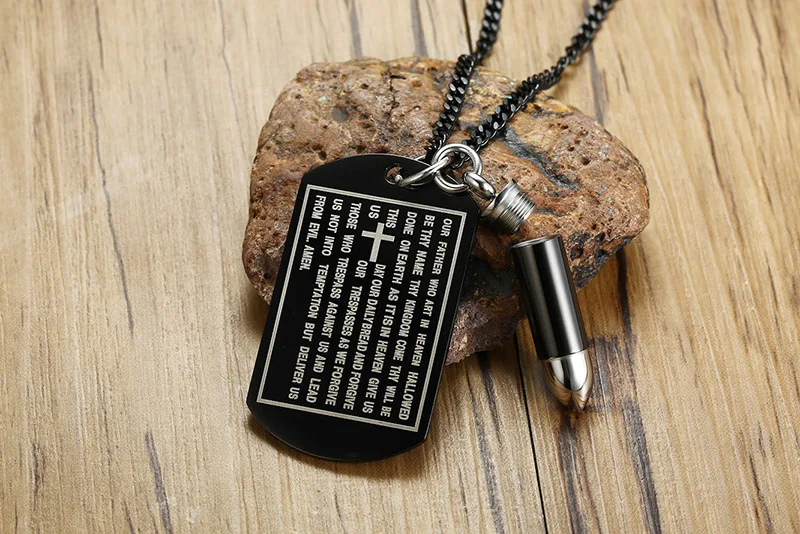 Memorial Jewelry Openable Bullet Pendant Necklce For Men Stainless Steel Black Bible Dog Tag Male Cremation | Украшения и