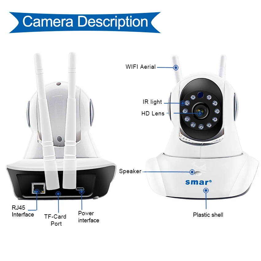 Smar Беспроводная ip камера 2MP домашняя безопасности wifi 1920*1080 наблюдения ночного