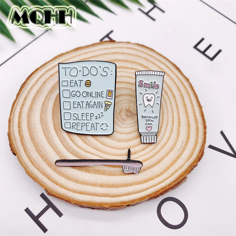 Мультяшная зубная паста щетка Зубы эмаль брошь улыбка любовь сплав значок