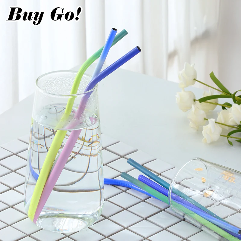 2 шт. многоразовые трубочки из нержавеющей стали с изменением цвета|Соломинки для