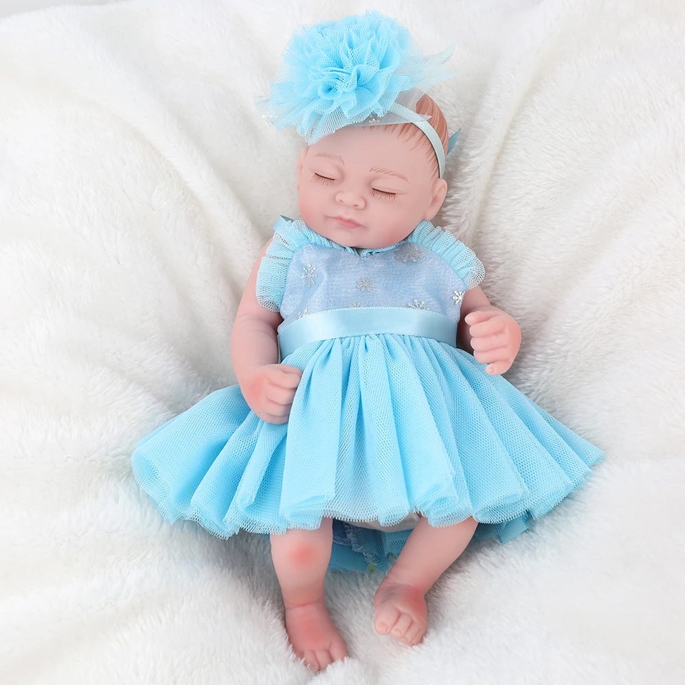 KAYDORA прекрасное возрождение Reborn Baby Doll Мягкий силикон-Виниловый всего тела для девочек закрытыми глазами крошечные 1" 25 см новорожденная кукла младенца голубое платье