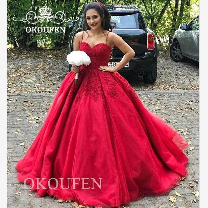 Великолепные красные платья для Quinceanera 2019 бальное платье на тонких бретельках с