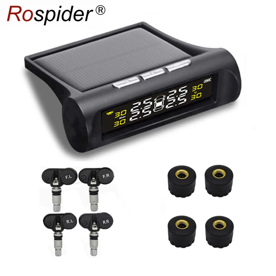 Автомобильная солнечная система TPMS Rospider D01W D02W D02N, система контроля давления в шинах, защита от солнца, 4 внешних датчика, оповещение Предупреждение температуре