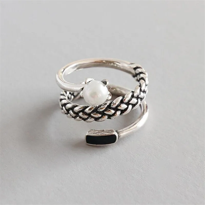 Винтажный дизайн Серебро S925 Кольца для женщин Мода Tthree Layers Weave ювелирные изделия