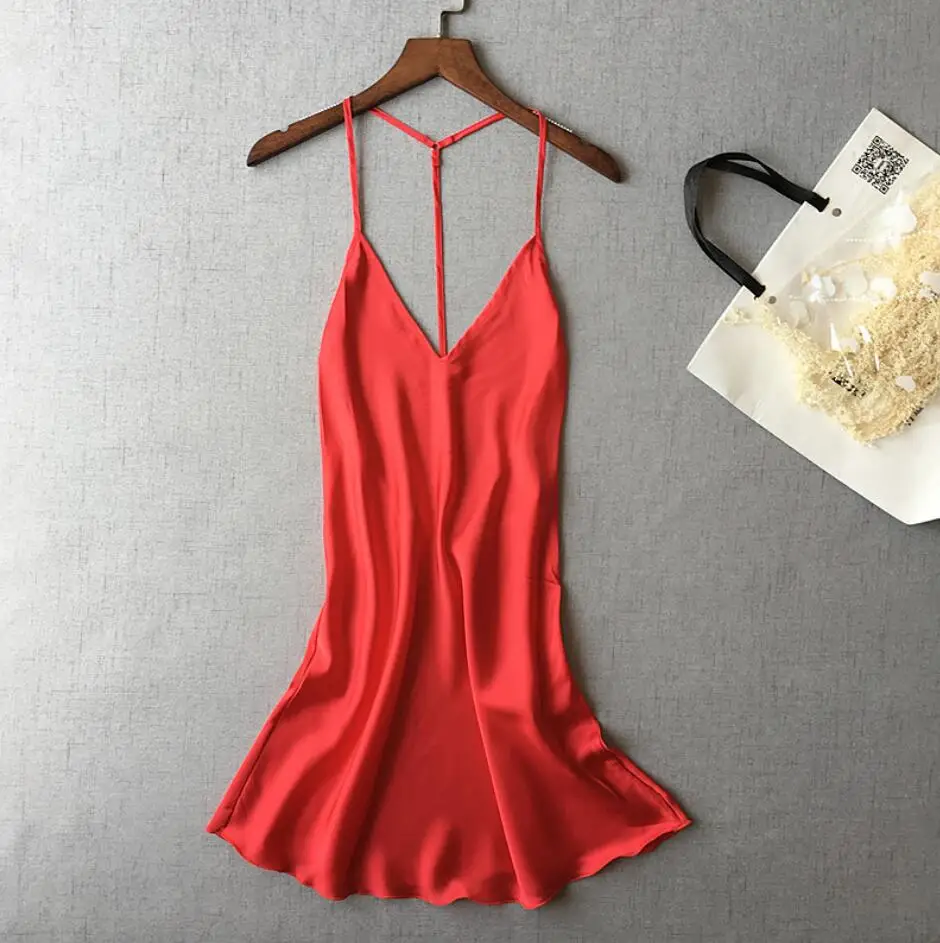 Red Nightgown Женское сексуальное шелковое атласное Ночное платье без рукавов, ночная рубашка с v-образным вырезом размера плюс, ночная рубашка, кружевное ночное белье для женщин - Цвет: Red Nightgown