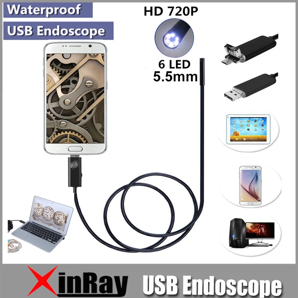 XinFly Micro USB эндоскоп HTA55 инспекции Камера 0.3MP 5 мм Dia 6LED & аксессуары