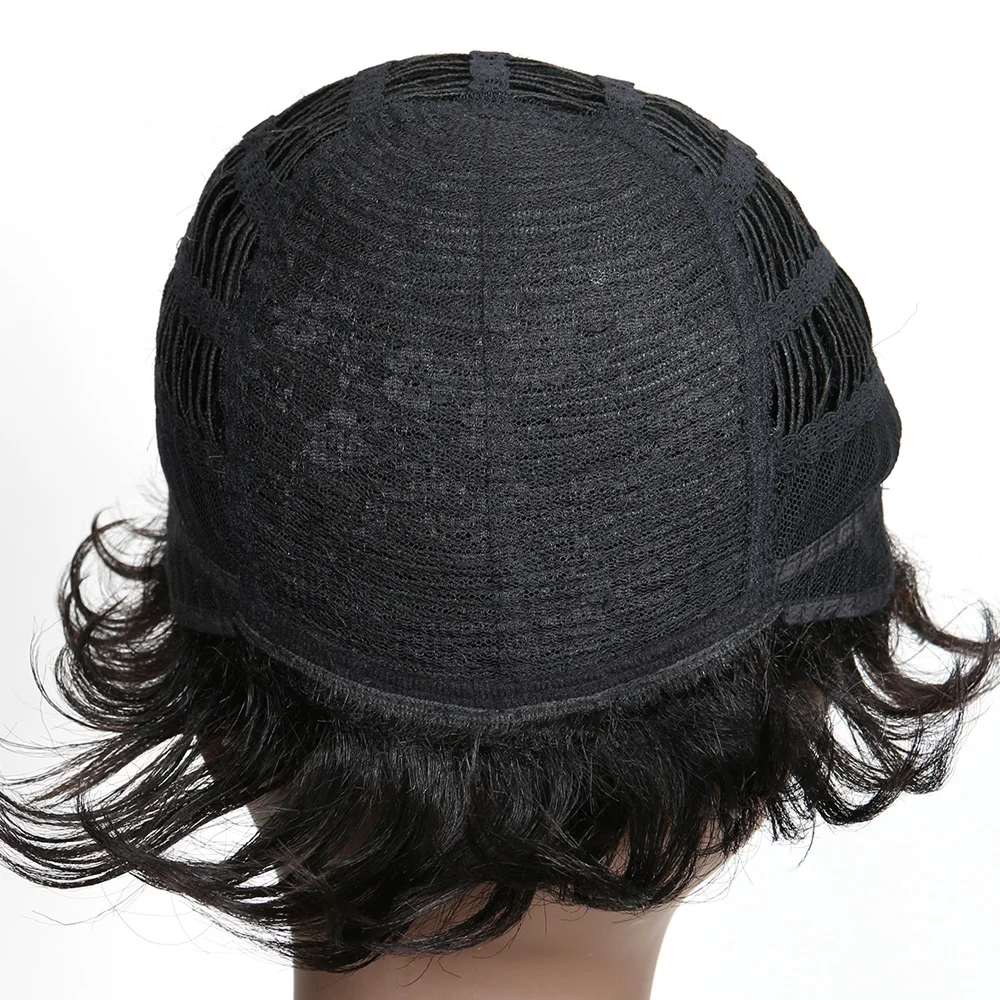 Гладкий 100% человеческие волосы парики с челкой Remy волнистые для черных женщин