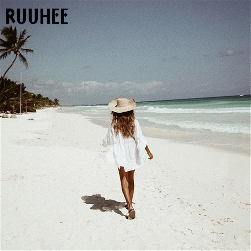 RUUHEE, сексуальное пляжное платье, шифон, открытая накидка, длинный рукав, купальный костюм, женский купальник, купальник, летнее бикини, пляжная одежда