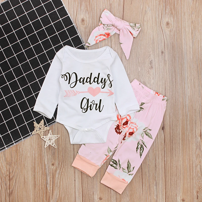 Rorychen Newborn Infant Baby Clothes Set Girls Long Sleeve Bodysuit+Long Pants Leggings+Headbands 3Pcs Suits | Детская одежда и