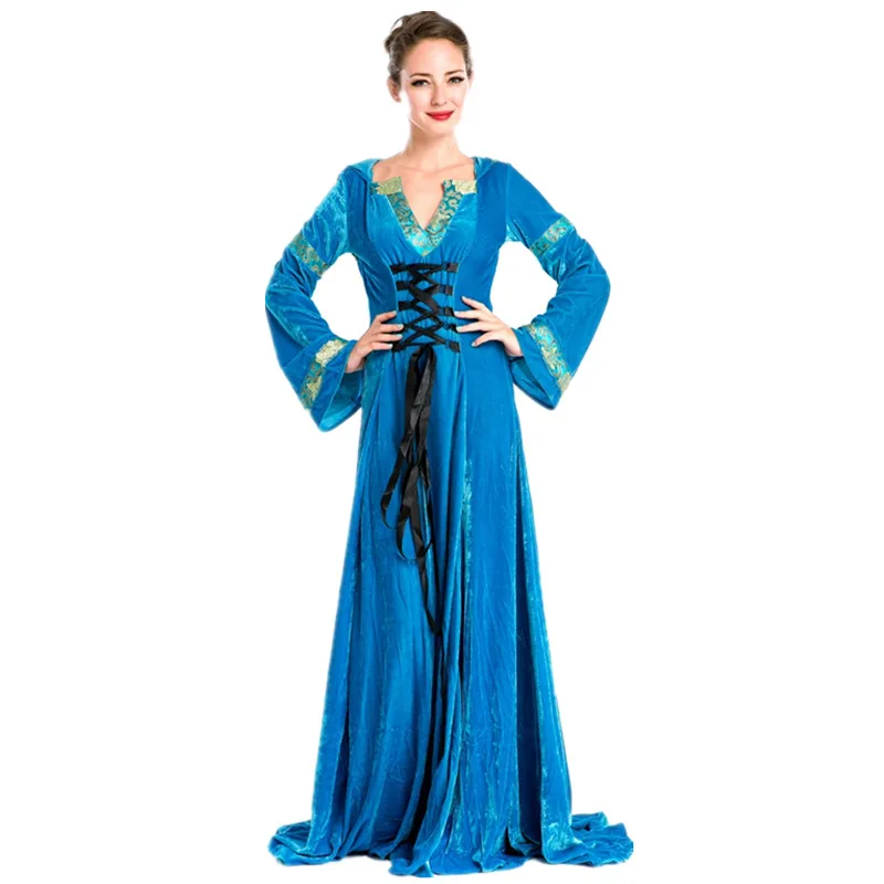 Gothic Blue Velvet Halloween Princess Costume Dress Party Games Luxury Clothing M4725 | Тематическая одежда и униформа