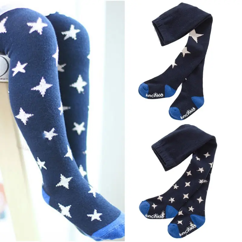 Осенне зимние милые хлопковые чулки для маленьких девочек с принтом звезд