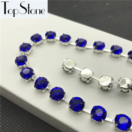 cobalt TopStone Стразы ab Crystal круглая чашка цепочка с кристаллами с серебрянной акантовкой, 28ss 38ss 45ss Стекло Chatons в цепочка с подвеской в виде лапы пришивная отделка платье - Цвет: cobalt