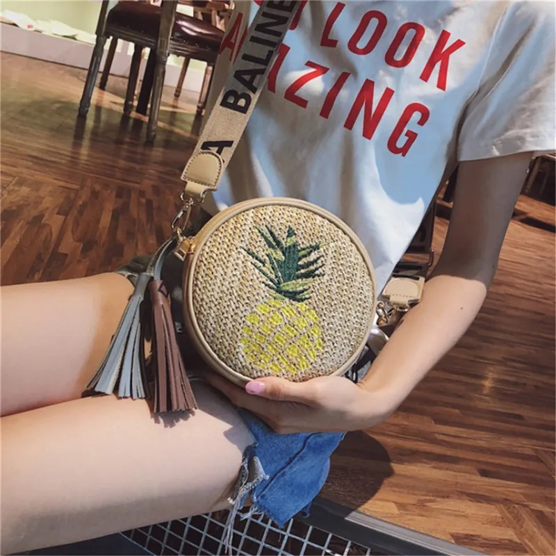 AEQUEEN Round Straw Rattan Bags Women Summer Babi Shoulder Bag Woven Beach Crossbody Pineapple Ladies Circle Bohemia Handbag | Багаж и