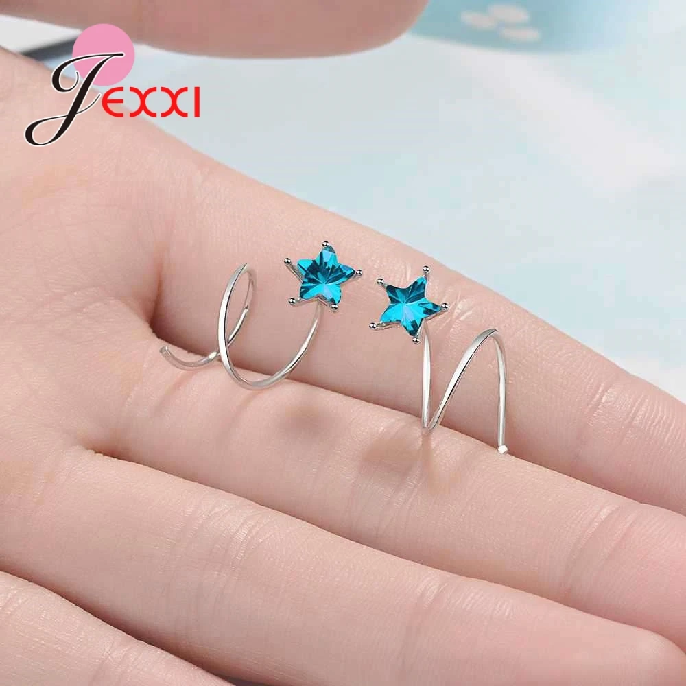 Женские серьги из стерлингового серебра 925 пробы с голубыми звездами стильные