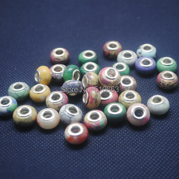 50 шт./лот большое отверстие бирюзовых бусин разные цвета для изготовления