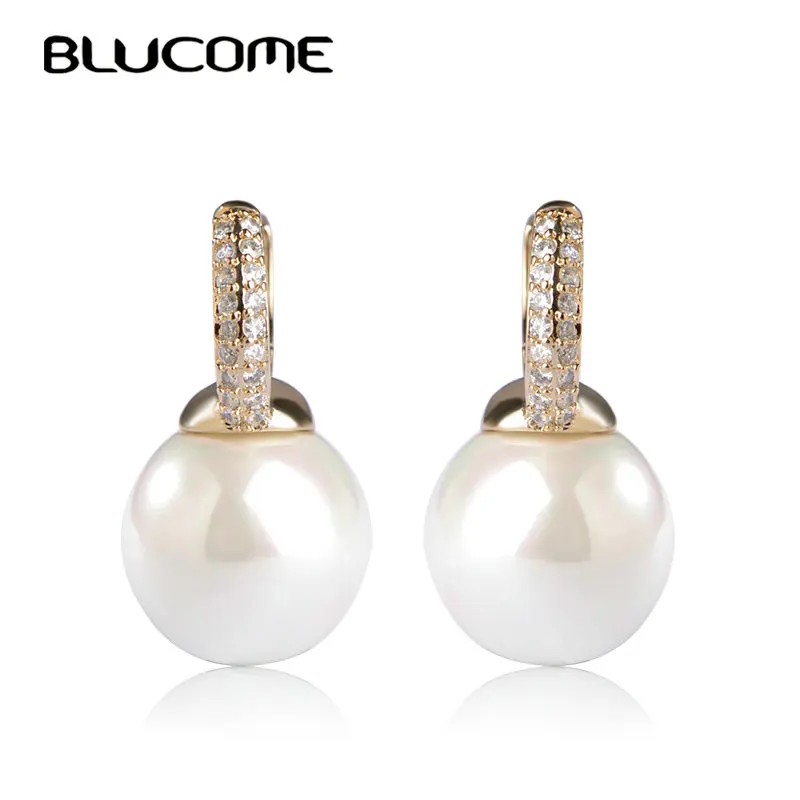 Blucome, женские медные серьги-гвоздики, кубический циркон, имитация жемчуга, серьги для невесты Aretes, золотой цвет, массивные серьги, ювелирное изделие