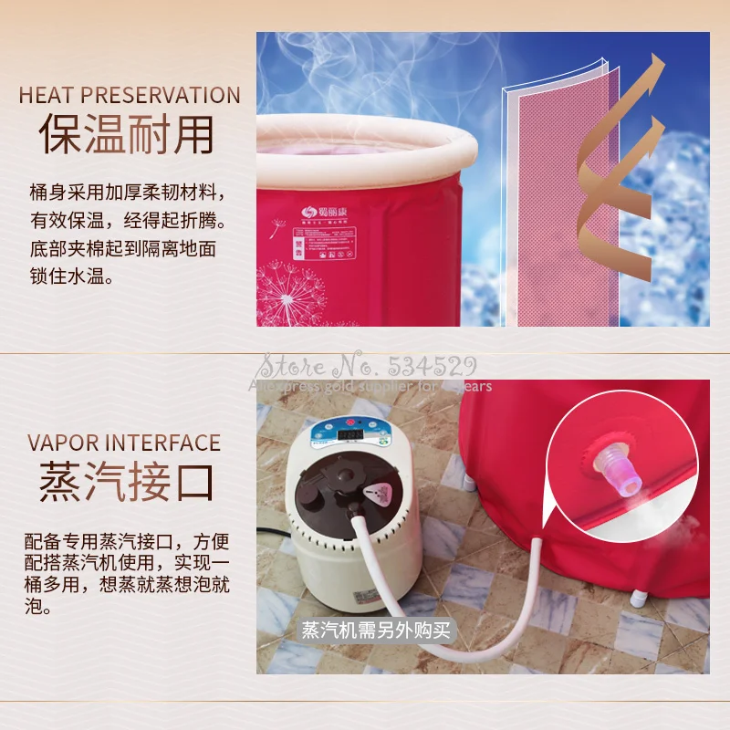 

Folding Bathtub Home Large Adult Bath Barrel Thickening PVC Foldable Insulated Bath Bucket Inflatable Dandelion Printed Gray Red