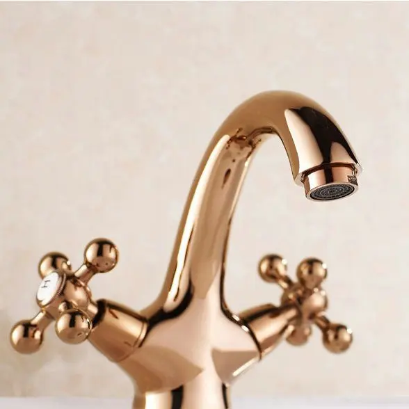 Free shipping High grade Rose Gold Finish double handle brass basin faucet tap mixer torneiras vintage water together HJ-863E cu |