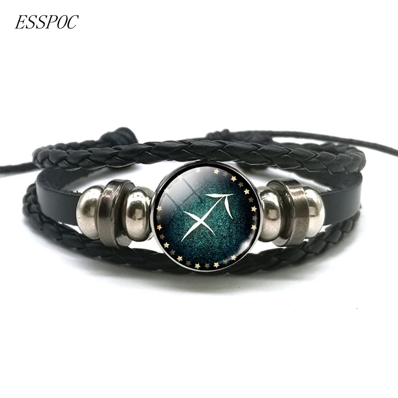 Новый геометрический браслет 12 созвездий в стиле панк кожаный очаровательные