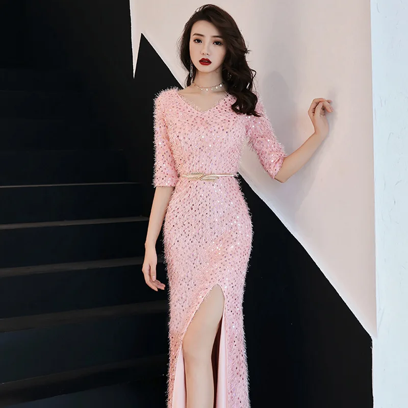 Розовое вечернее женское платье Ципао в восточном стиле Модное Элегантное
