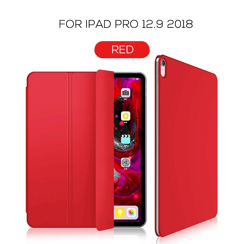 Для iPad Pro 12,9 чехол тонкий Блестящий официальный 1:1 Folio Магнитная Smart Cover с задняя крышка чехол для нового iPad Pro 12,9 - Цвет: Красный
