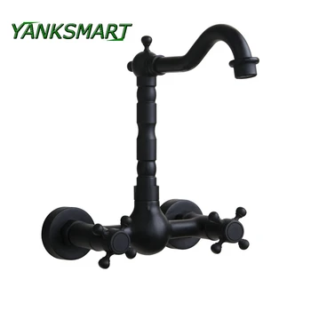 YANKSMART Bathtub Torneira Tall Hot Cold Wall Mounted Oil Rubbed Black Bronze Bathroom Basin Vessel Sink Faucet Mixer Tap