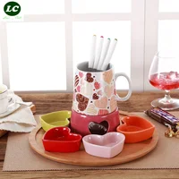free shipping fruit tool fondue pot set Ceramic chocolate cooking pot icecream chafing dish cheese hotpot with gold round