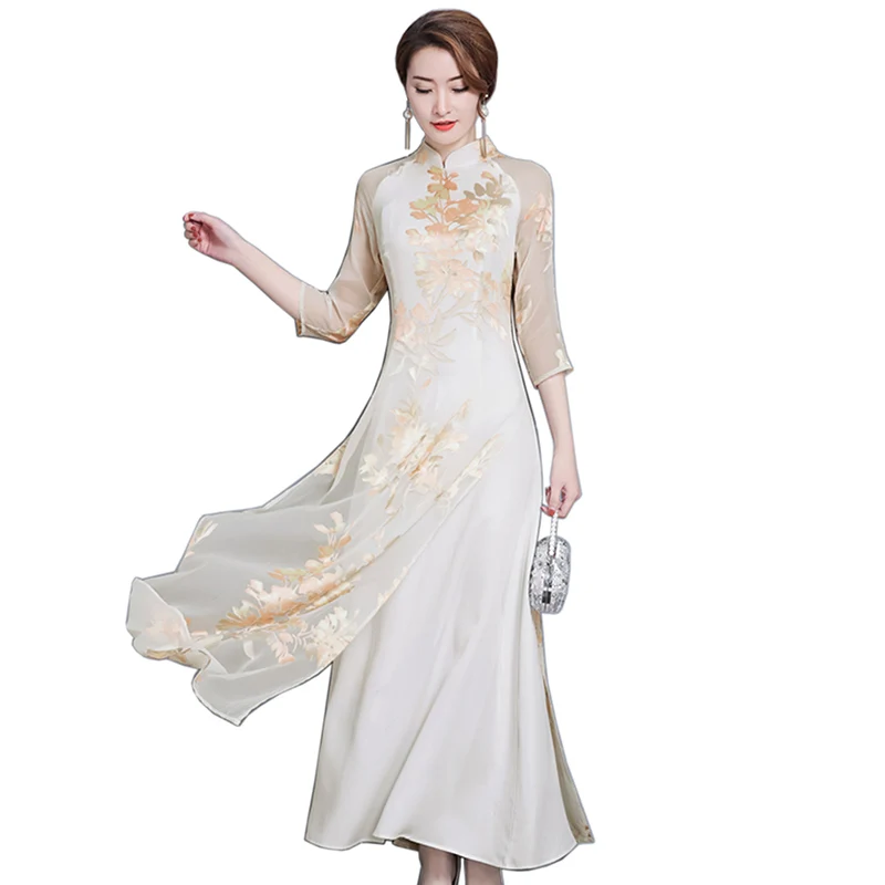 

New Chiffon Dress Spring Summer Floral Women Dress Fashion High Quality Casual Elegant Dress Female vestido Nationality style
