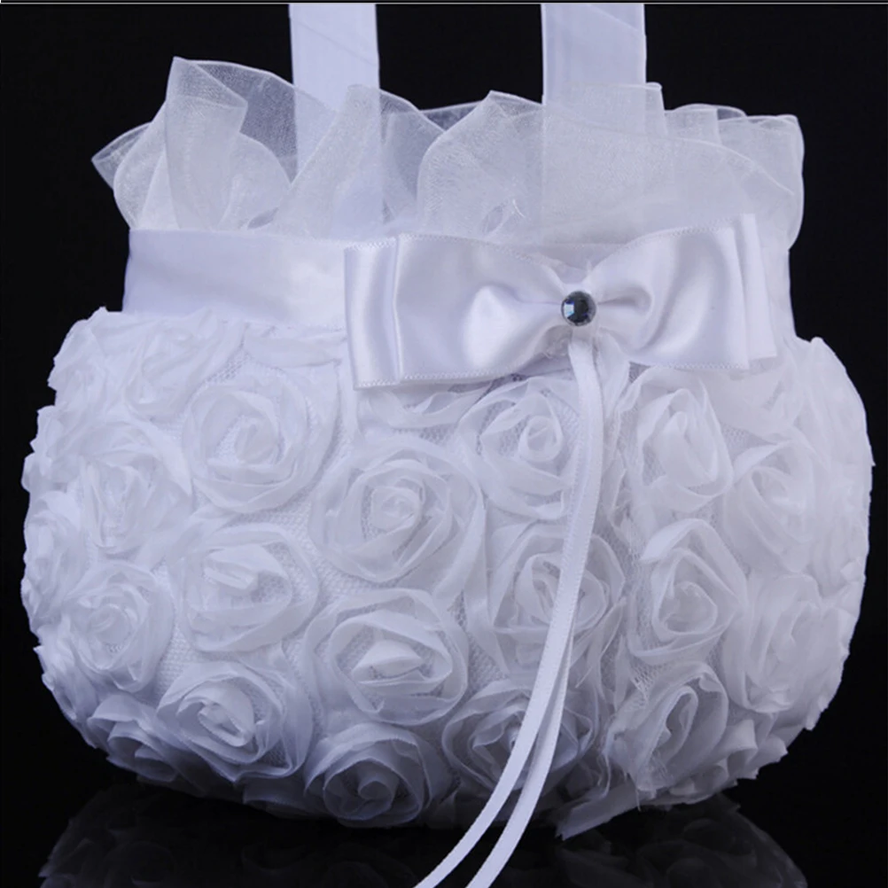 Женский чехол с атласным бантом и розовым цветком корзина для девочек свадебный