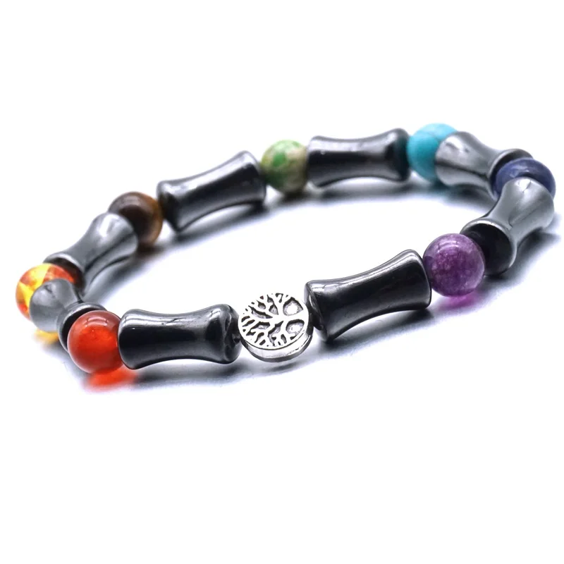 Браслет с 7 чакрами из черного гематита 8 мм и бусинами|Плетеные браслеты| |