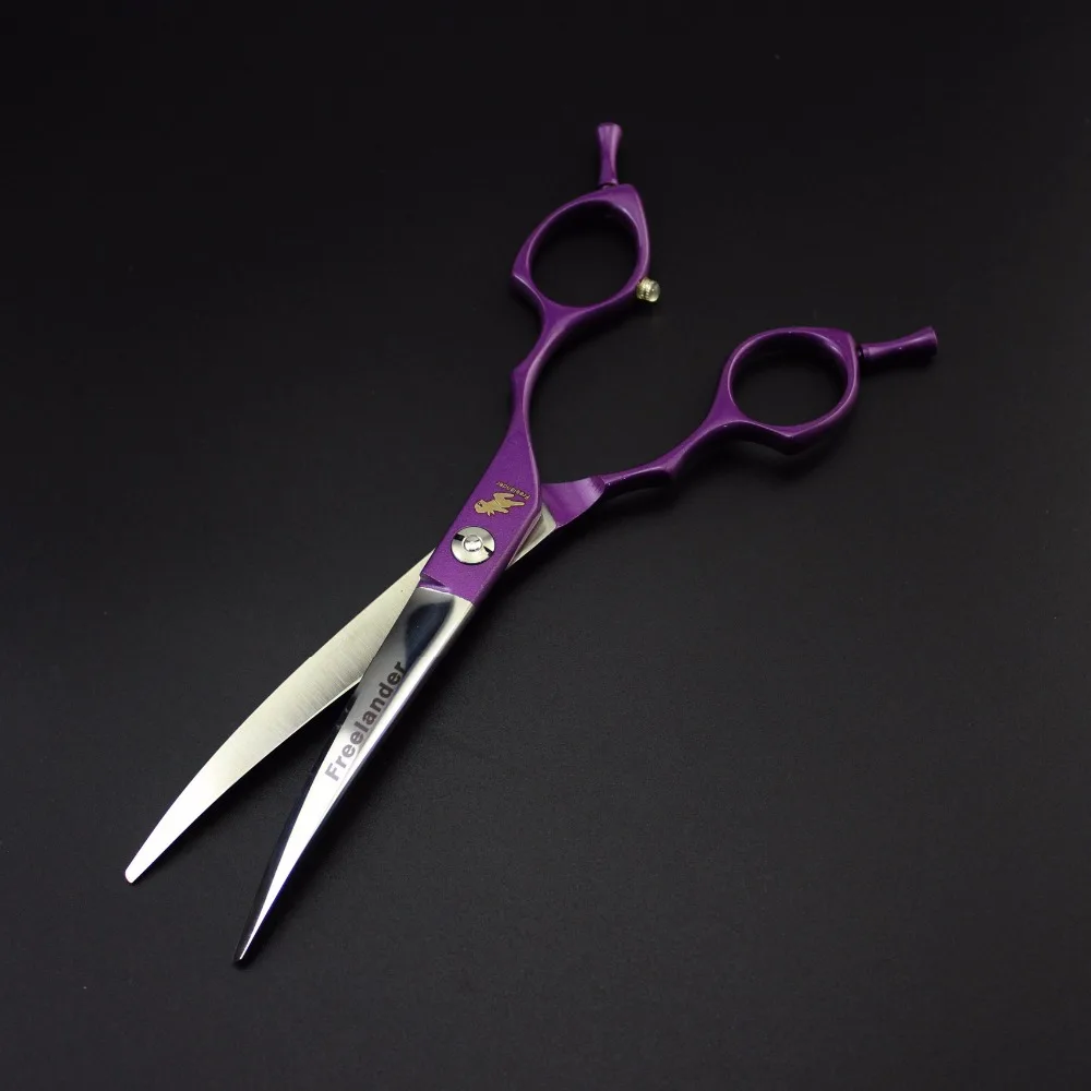 

6.5 inch purple double curved handle 3 piece set hairdressing scissors high-end hairdressing scissors pet beauty salon set to se