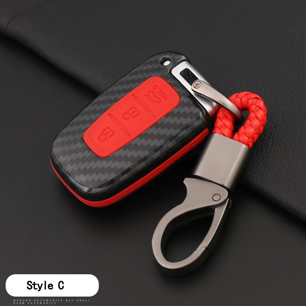 Carbon Fiber Red C Оболочка из углеродного волокна+ силиконовый чехол для ключей от машины чехол для hyundai Equus Genesis Veloster KIA Sportage Forte Optima Soul Azera Soren - Название цвета: Carbon Fiber Red C
