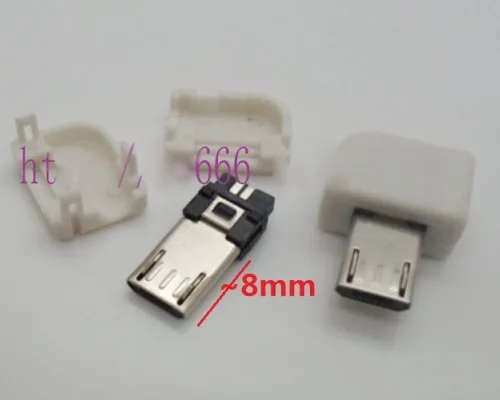 

10pcs DIY Right Angel 90 Degree Long Micro USB Type B Male 5pin 3Piece Assembly Connector Plug Socket White