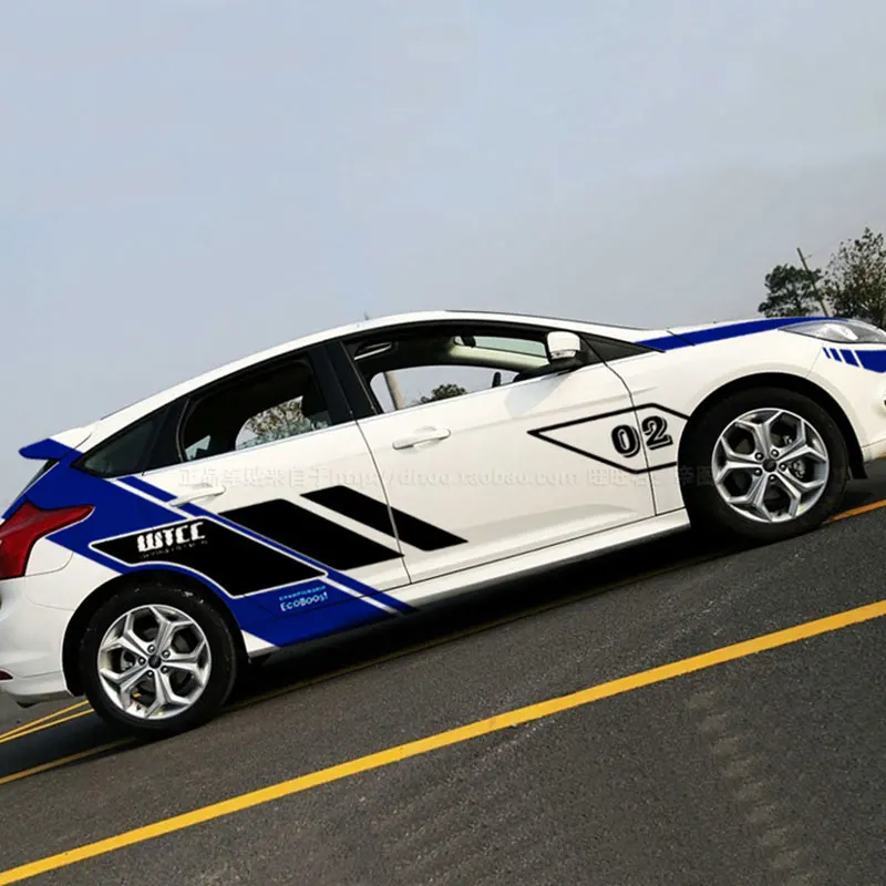 blue and black Классический WTCC дизайн автомобиля ВЕСЬ кузов виниловые Стикеры для декора для нового FORD FOCUS 2, наклейки для автомобиля, доступны 3 модели - Название цвета: blue and black