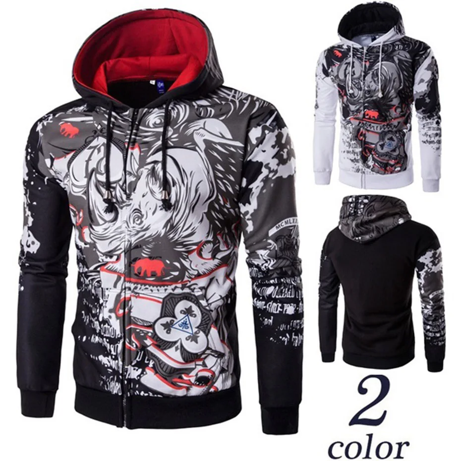 2018 мужская толстовка с принтом носорога в стиле хип хоп XL.|Мужские толстовки и