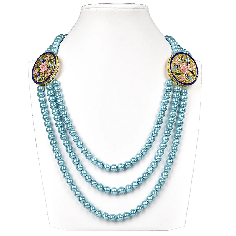 

Light Blue Three rows Multilayer Imitation Pearls 8mm Diy Rope Necklace findings 28-32inch gem Fit Birthday Gifts H152